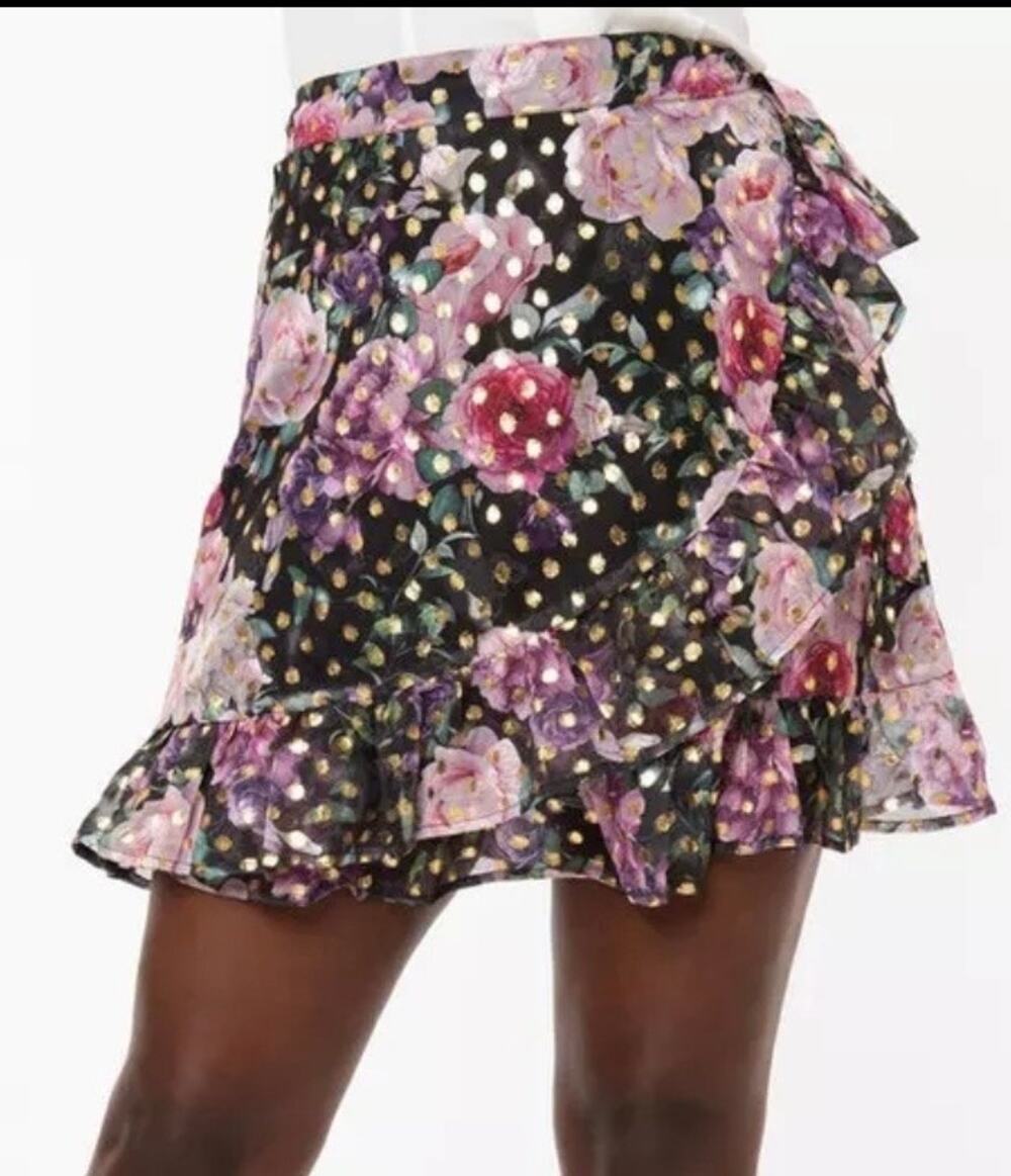 Smak Parlour Unique Vintage Pink Floral & Gold Dot Wild Thing Wrap Skirt S NWT